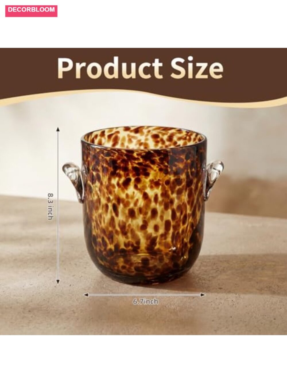 Tortoise Shell Glass Ice Bucket 6.6 Inch Chiller Beverage Tub Bar Accessories - Picture 2 of 6